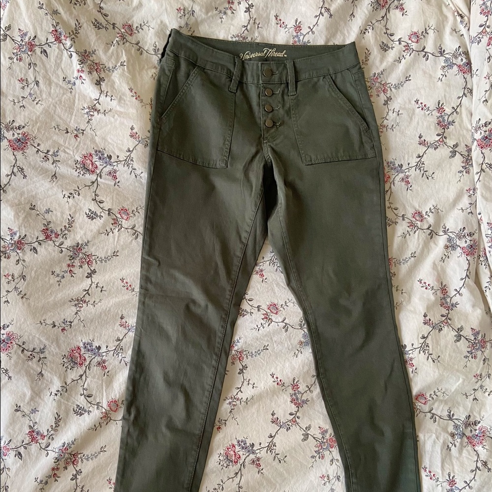 Olive Pants, w/ patch pockets and button fly.